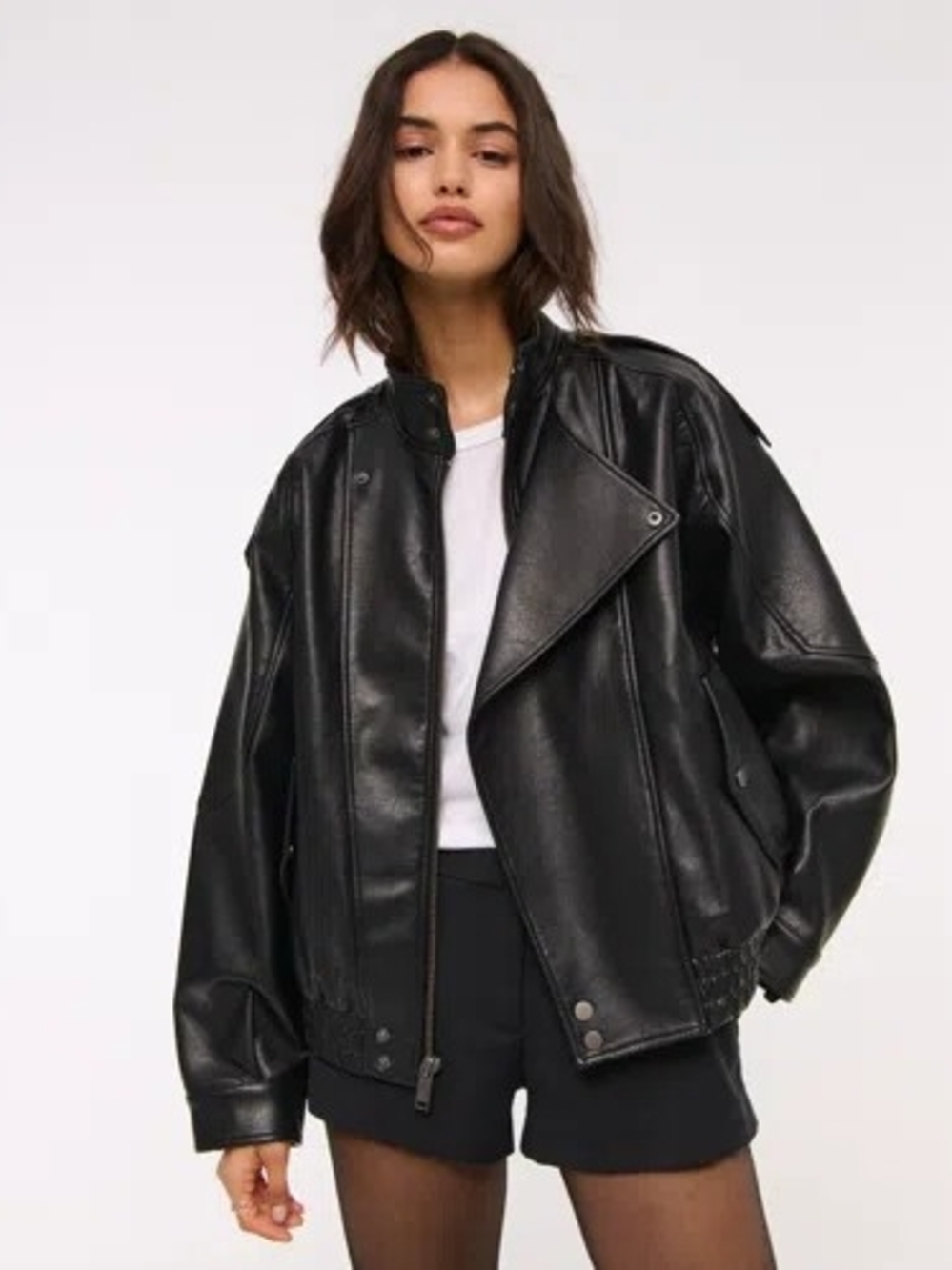 NWT Abercrombie Black Vegan Leather Bomber Jacket Coat